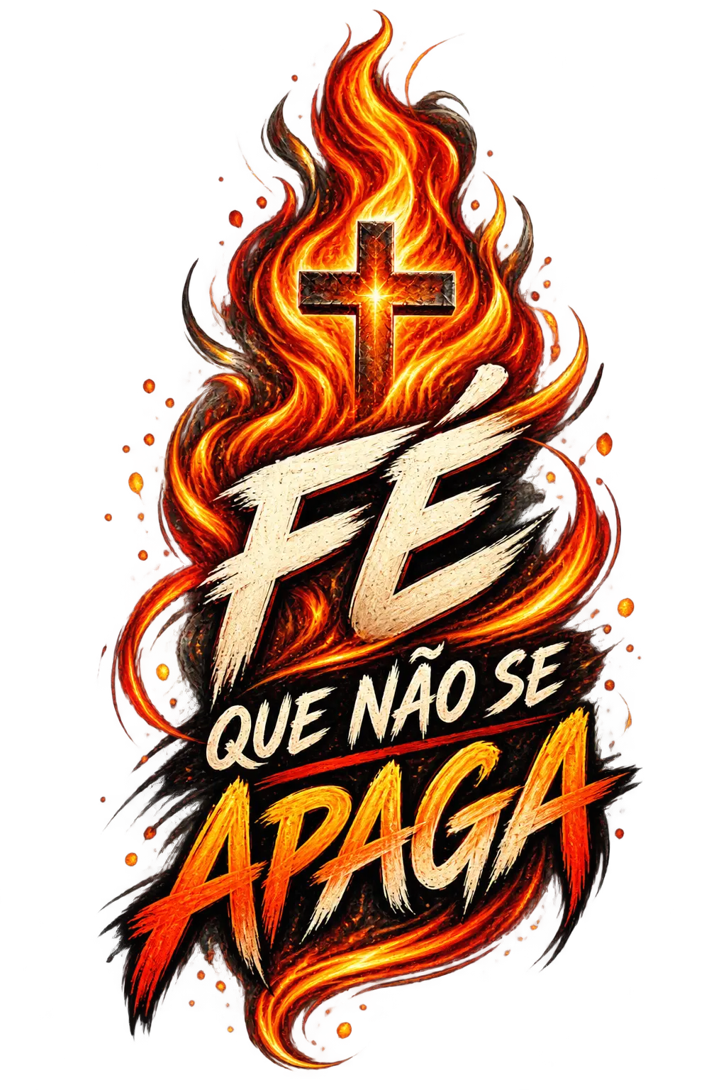 Arte cristã Fé Que Não Se Apaga com cruz em chamas