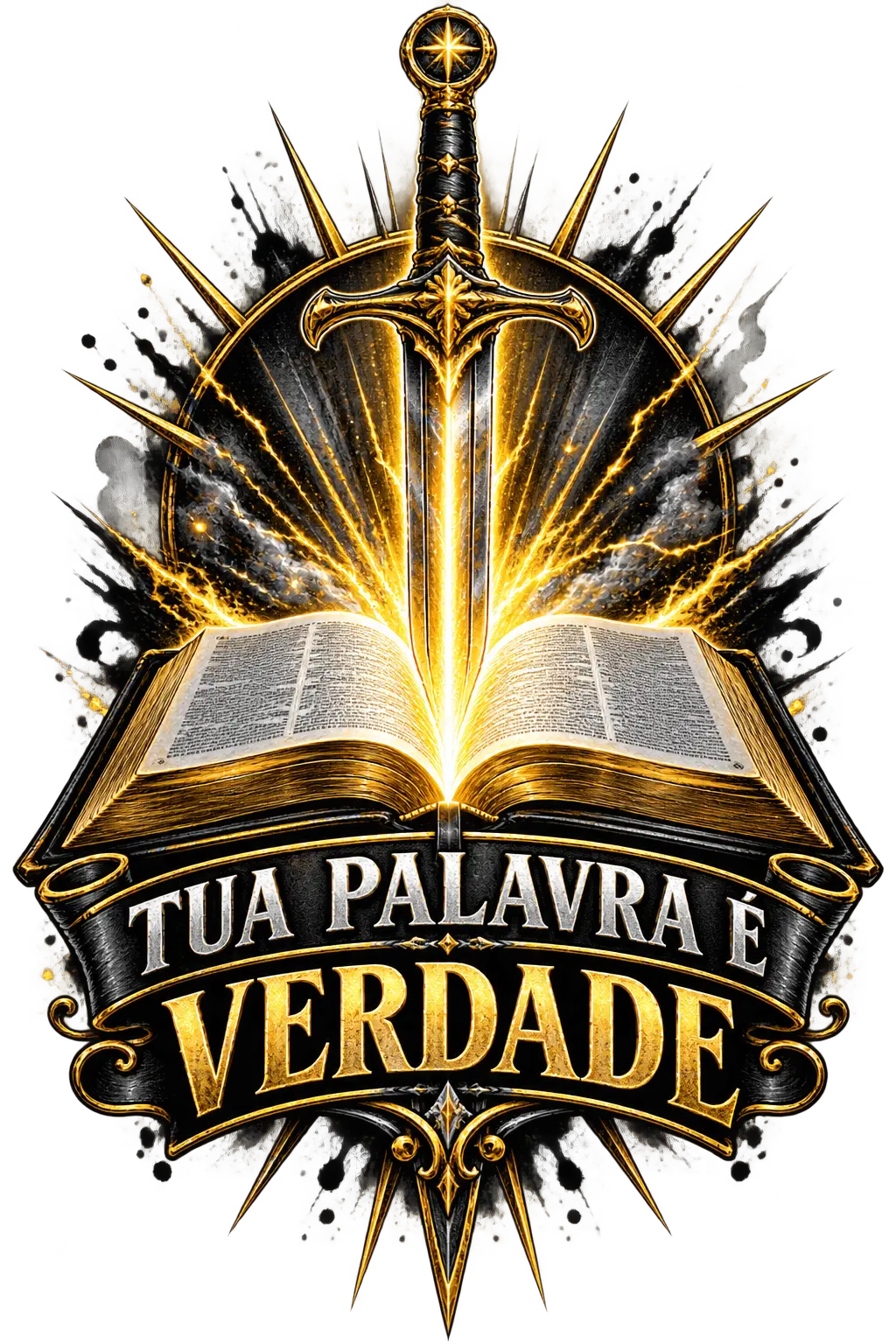 Arte cristã Tua Palavra é Verdade com espada e Bíblia