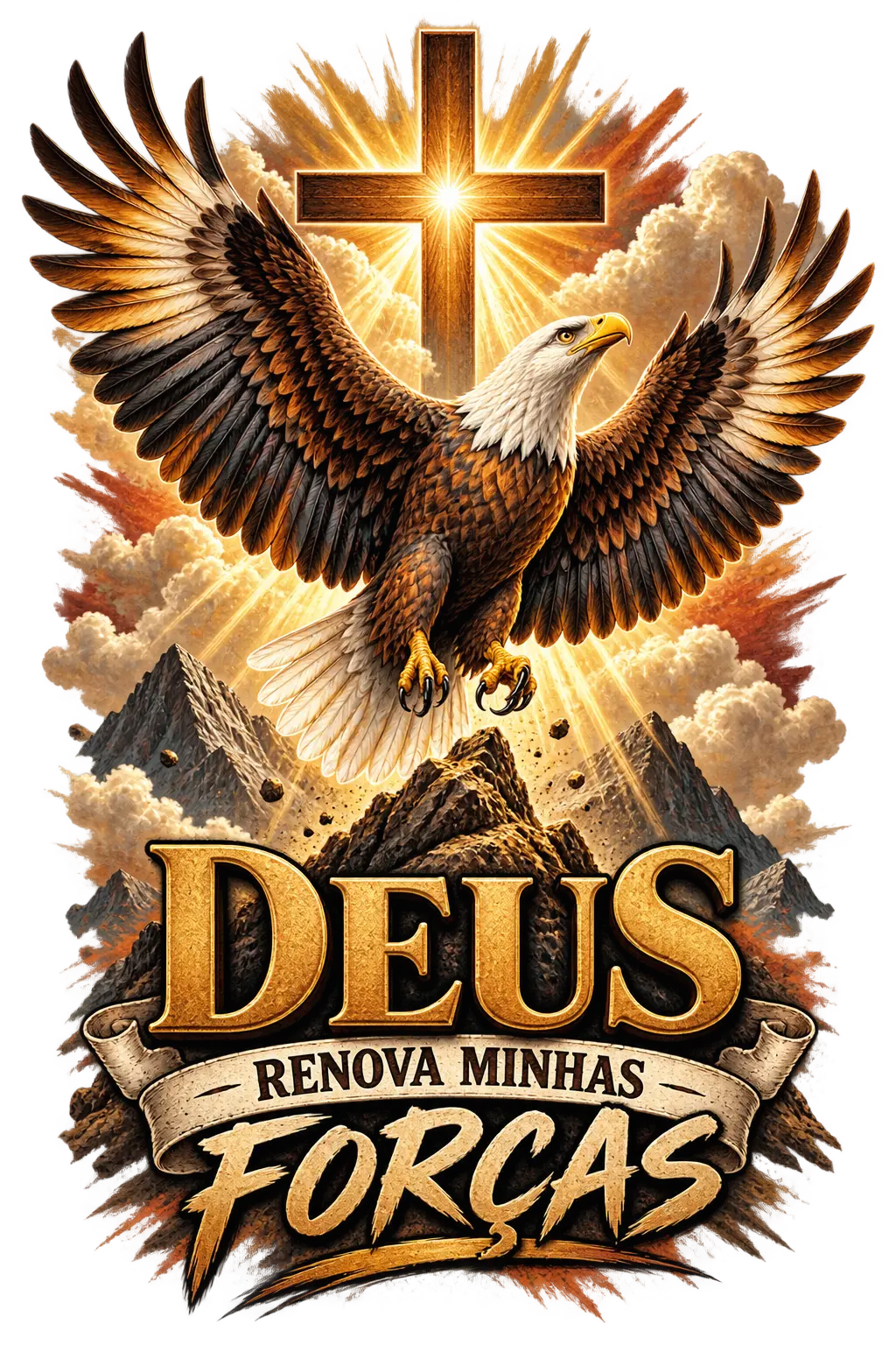 Arte cristã Deus Renova Minhas Forças com águia e cruz